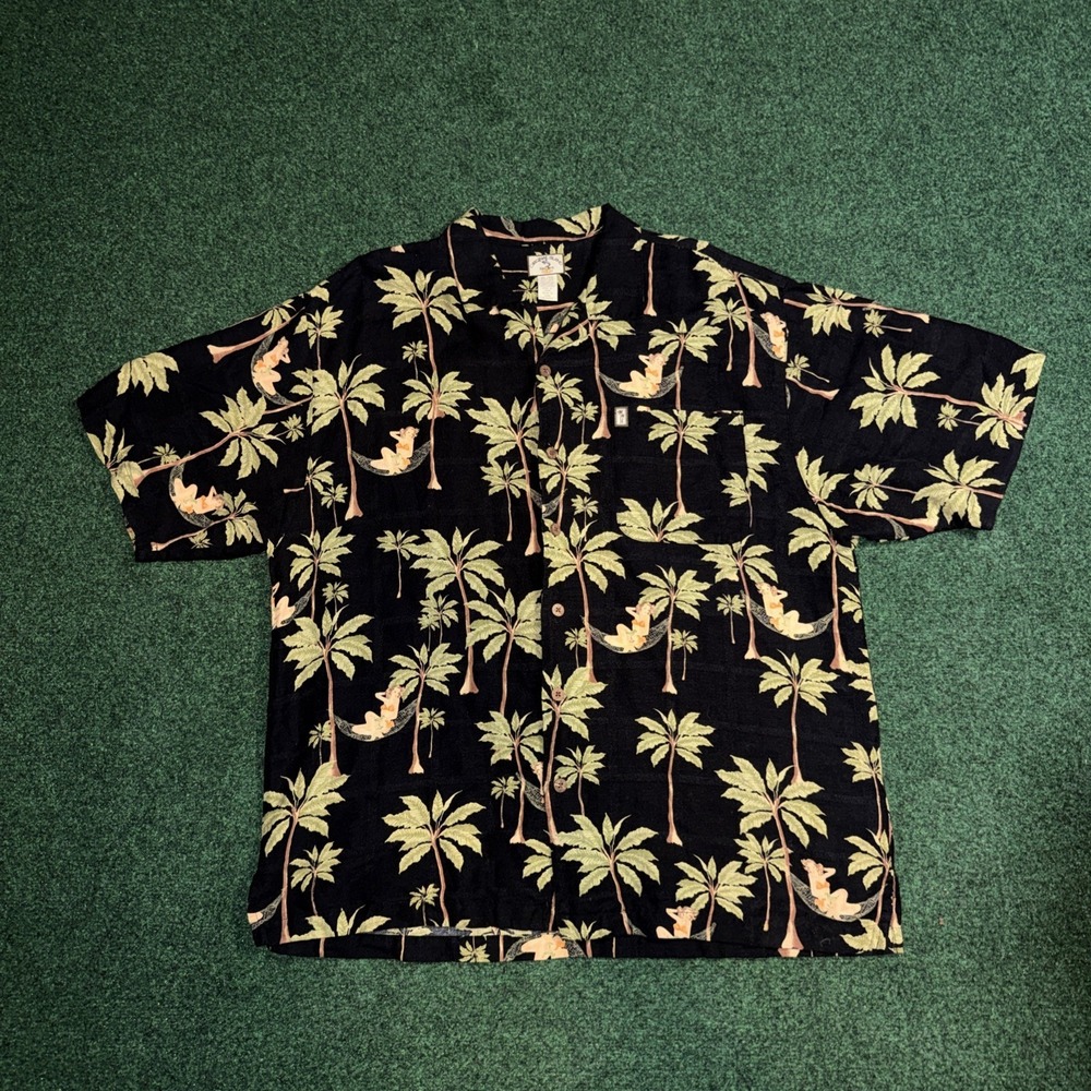 Original Island Sports Button Up Palm Tree & Lady‎ In Hammock XL K7